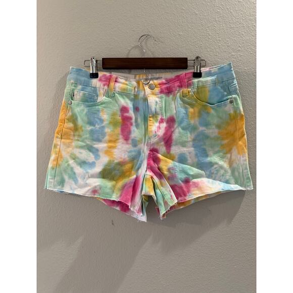 050 Judy Blue NWT Women's Cut Off Tie Dye Swirl Pastel Shorts Size XL Stretch - Picture 1 of 7